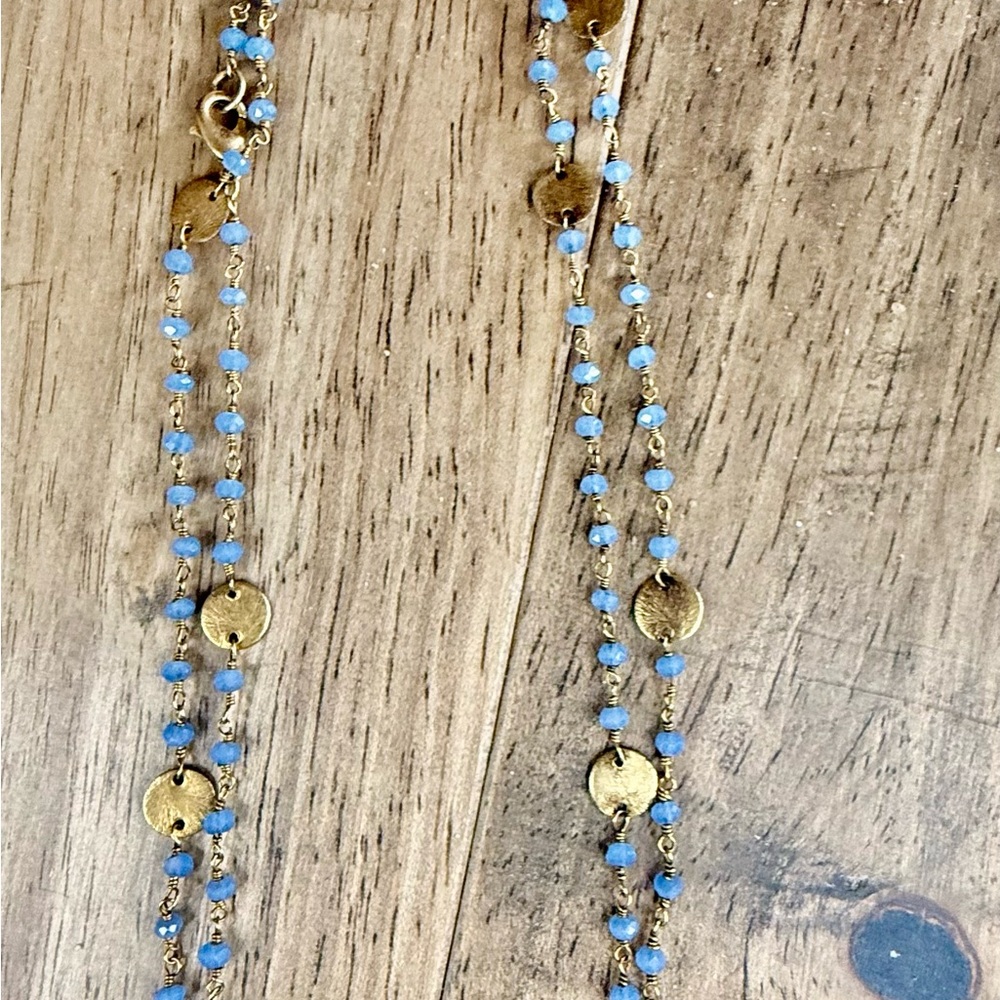 Virgins Saints & Angels Gold and Light Blue Necklace